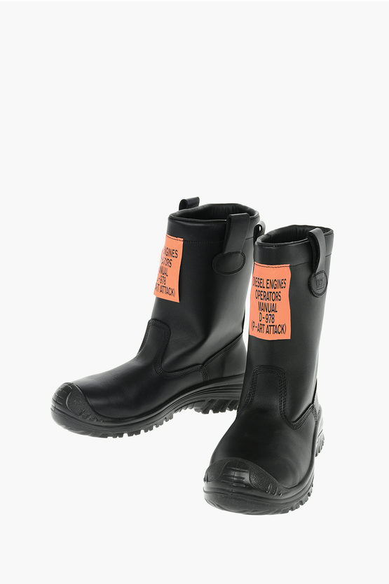 Diesel Contrasting Details Leather H-woodkut Ch Boots In Black