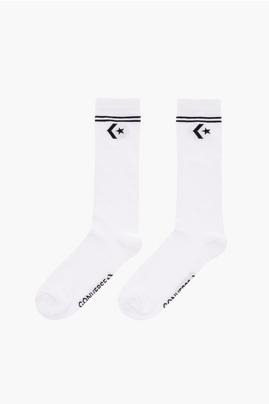 Converse Contrasting Embroidered Logo Long 2 Pairs Of Socks Set In White