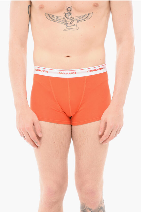 Dsquared2 Contrasting Logoed Band Trunk Boxer In Orange