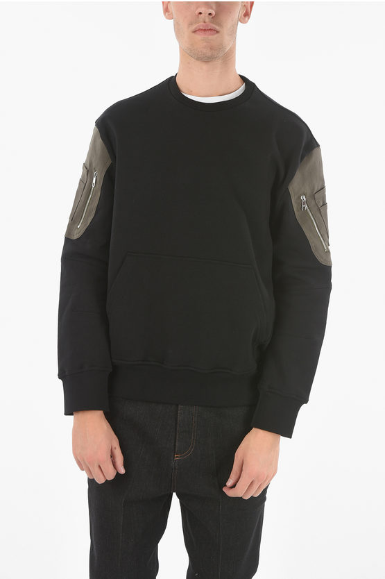 Neil Barrett Contrasting Patches Brushed Cotton Ma-1 Crew-neck Sweatshirt In Black