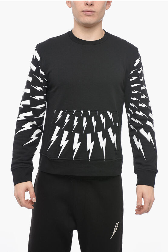 Neil Barrett Contrasting Print Radial Fair-isle Thunderbolt Sweatshirt In Black