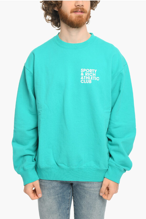 Sporty And Rich Contrasting Printed Crew-neck Sweatshirt In Green