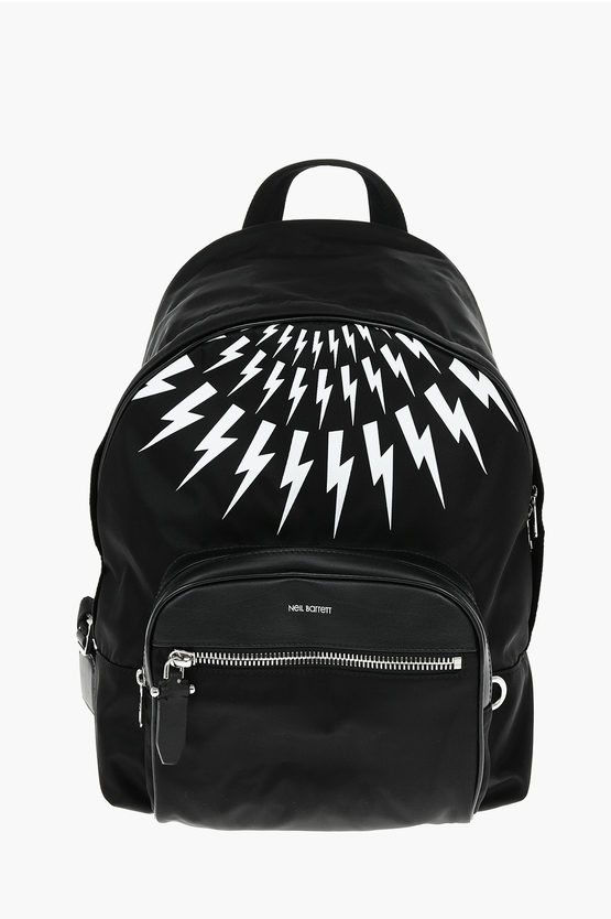 Neil Barrett Contrasting Printed Fair-isle Thunderbolt Backpack In Black