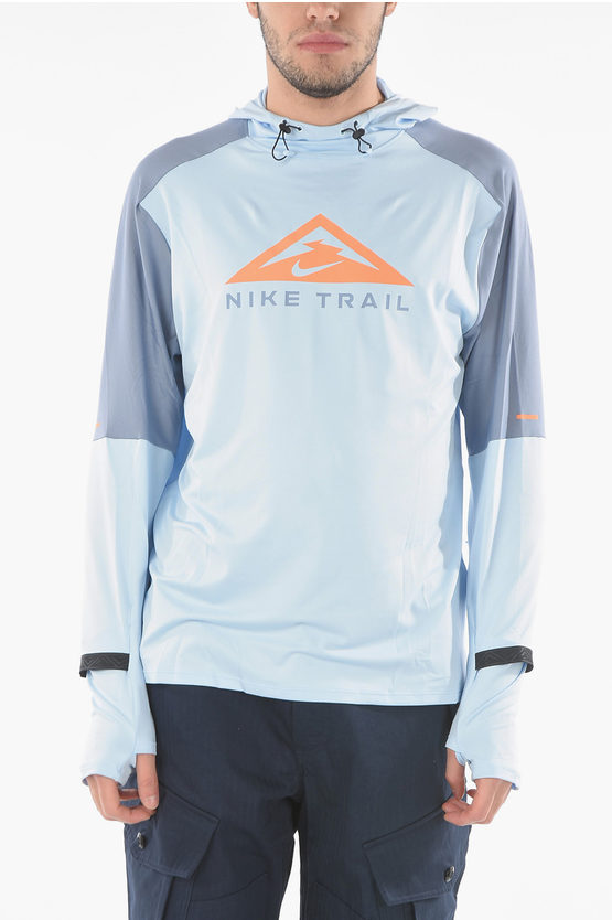 Nike Contrasting Printed Lightweight Dri-fit Hoodie In Blue
