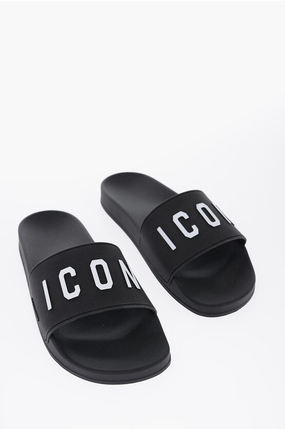 Shop Dsquared2 Contrasting Printed Rubber Sliders