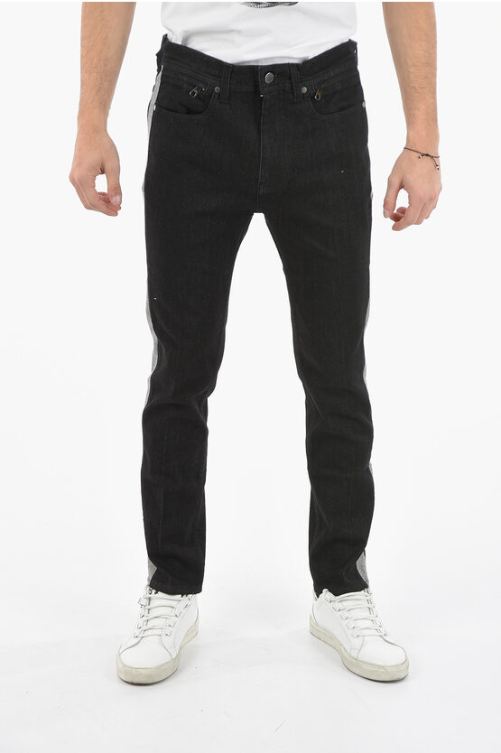 Neil Barrett Contrasting Side Band Slim Fit Jeans 16cm In Black