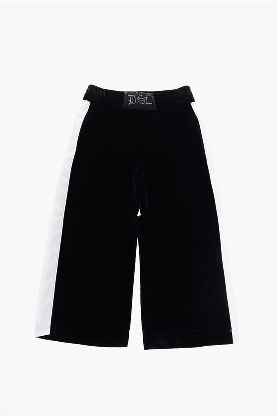 Diesel Contrasting Side Band Velvet Pkaral Trousers In Black
