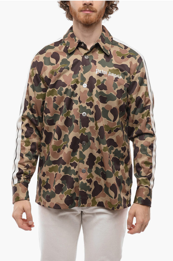 PALM ANGELS CONTRASTING SIDE BANDS CAMOUFLAGE TRACK SHIRT WITH LOGO