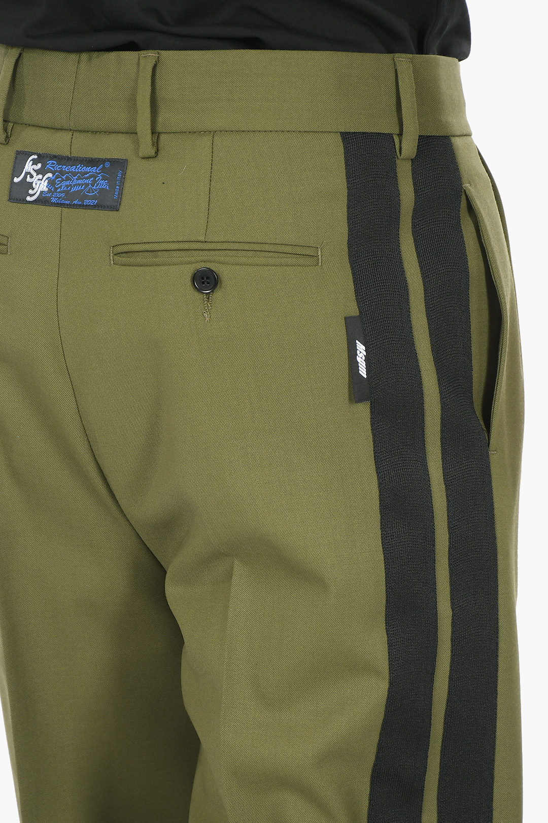 Contrast Binding Wool Pants Black