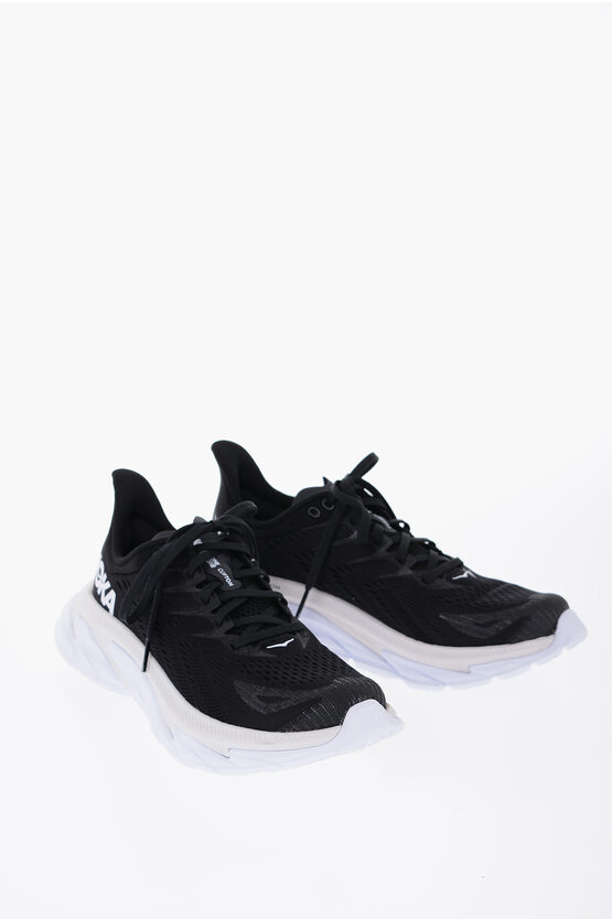 Hoka One One Contrasting Sole Mesh Clifton Low-top Trainers In Black
