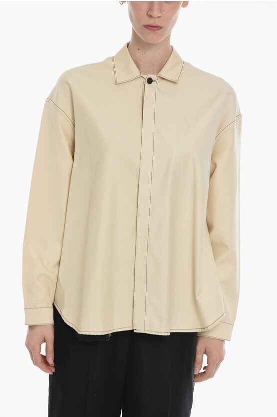 Sunnei Contrasting Stitching Shirt With Concealed Buttoning In Neutral