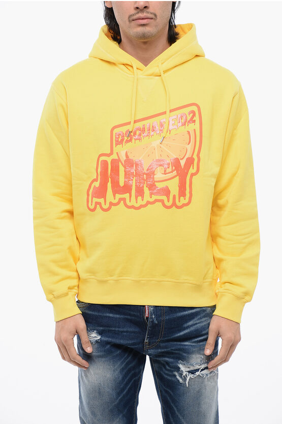 Dsquared2 Graphic-print Cotton Hoodie In Yellow | ModeSens