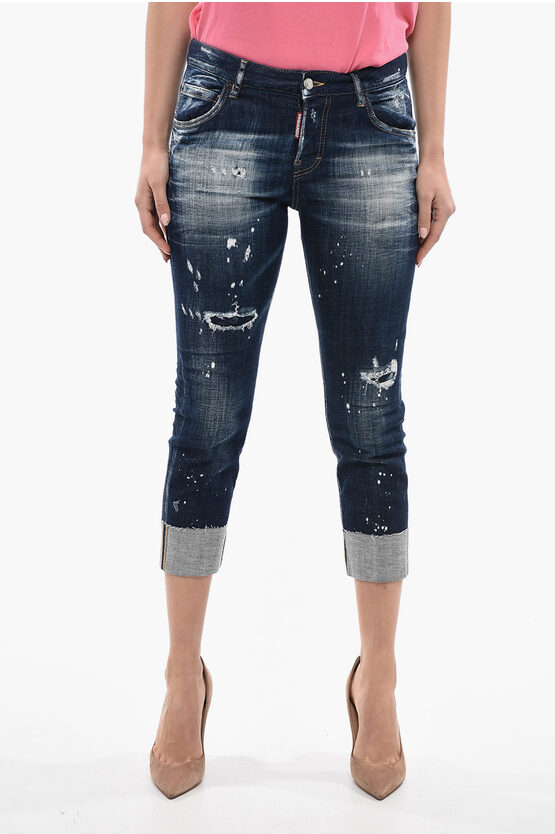 Dsquared2 Cool Girl Cropped Fit Denims With Cuffs 16cm In Blue