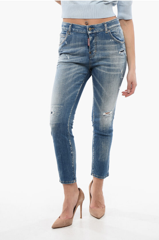 Dsquared2 Cool Girl Fit Delavè Denims 14cm In Blue