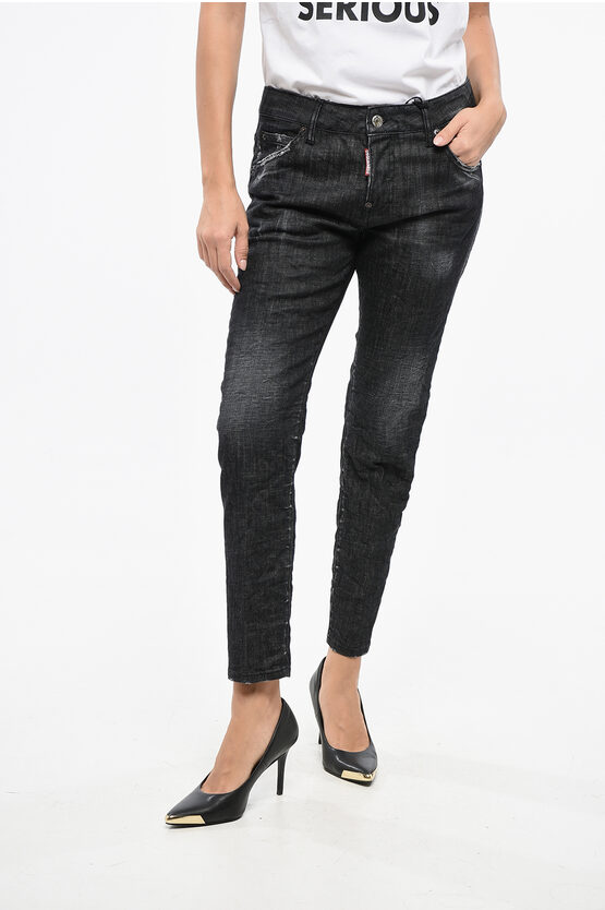 Dsquared2 Cool Girl Fit Denims With Velcro Patch 15cm Grösse 40 In Black