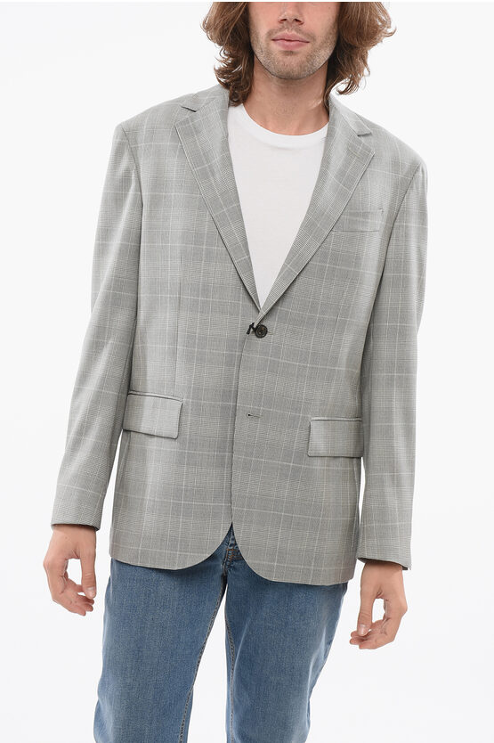 Corneliani Cool Wool Circle Blazer With Glen Plaid Motif