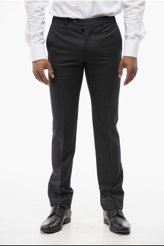 Corneliani Stretch Wool Academy Pants With Pin Check Motif