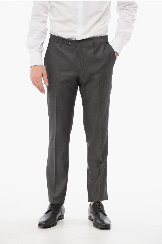 Corneliani Cool Wool Pants With Striped Motif In Gray