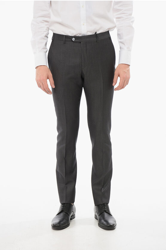 Corneliani Cool Wool Pants With Striped Motif In Black