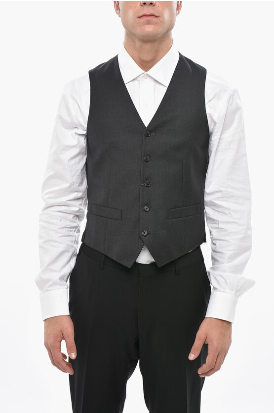Corneliani Cool Wool Vest With Half-belt In Black