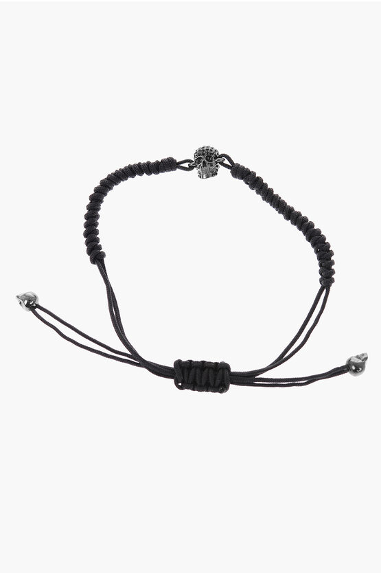 Alexander Mcqueen Cord Bracelet With Adjustable Closure And Skull Charm Embell In Black