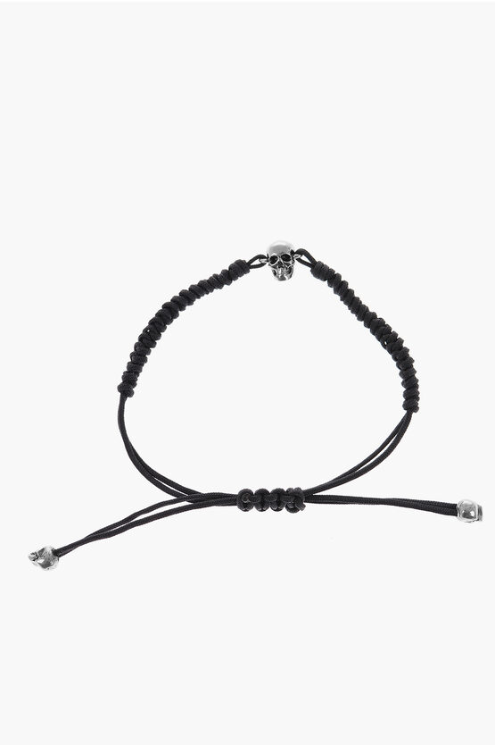 Alexander Mcqueen Cord Bracelet With Adjustable Closure And Skull Charm In Black