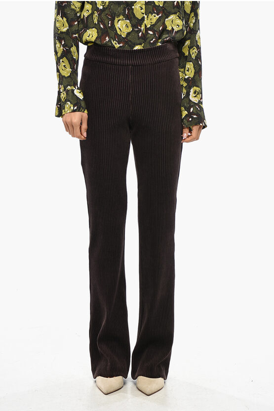 Avenue Montaigne Corduroy Bootcut Pants With Elastic Waistband In Brown