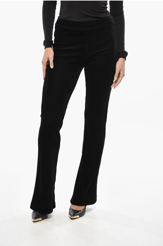 Avenue Montaigne Corduroy Bootcut Pants With Elastic Waistband In Black