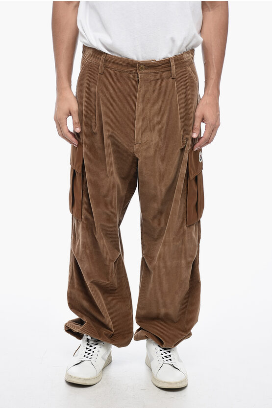 Shop Moncler Corduroy Cargo Pants With Contrasting Pocket