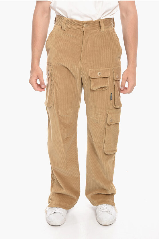 Shop Palm Angels Corduroy Cargo Pants With Drawstringed Cuffs