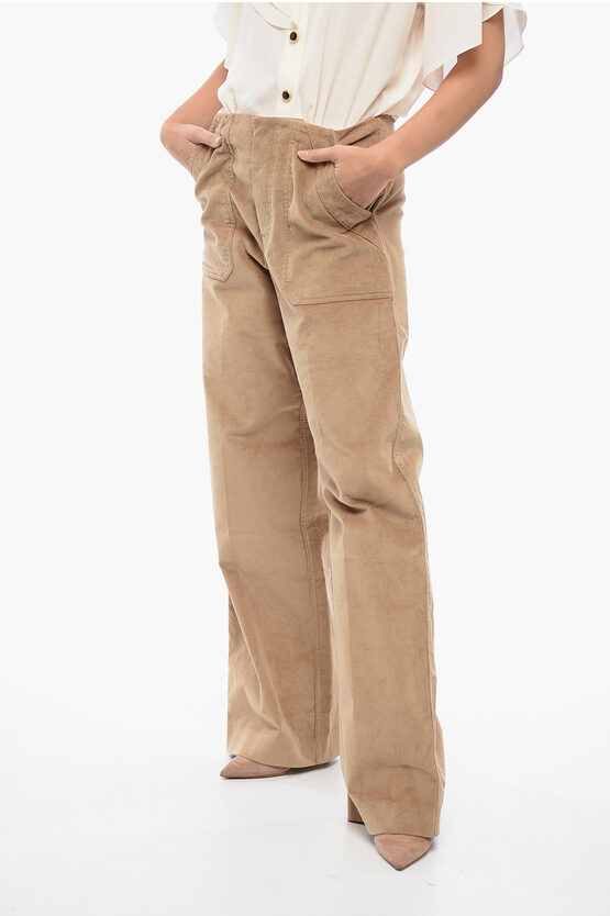 Moncler Corduroy Carpenter Pants With Logo Application In Brown