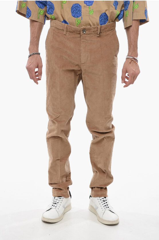 Shop Peserico Corduroy Chinos Pants With Belt Loops