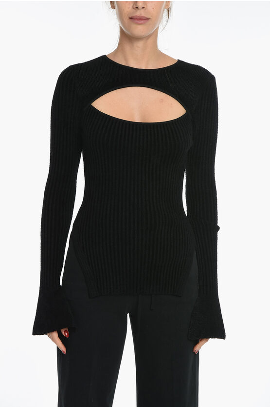 Shop Andreädamo Corduroy Crew-neck Sweater With Cut-out Detail