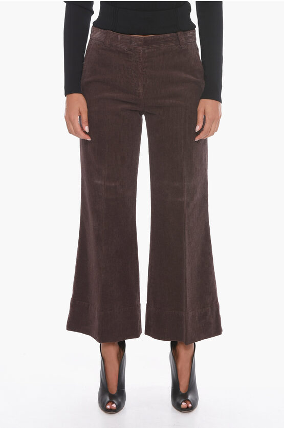 Ql2 Corduroy Cropped Trousers With Flared Leg In Burgundy