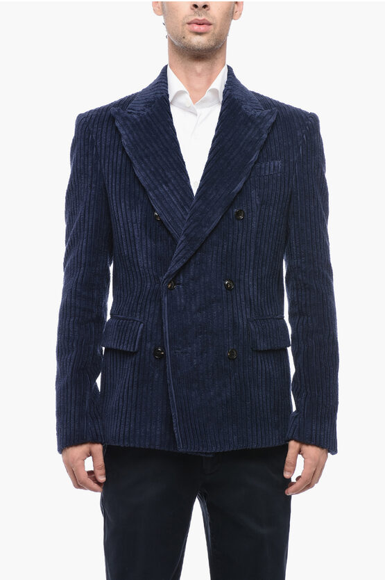 Shop Amiri Corduroy Double Breaste Blazer With Flap Pocket