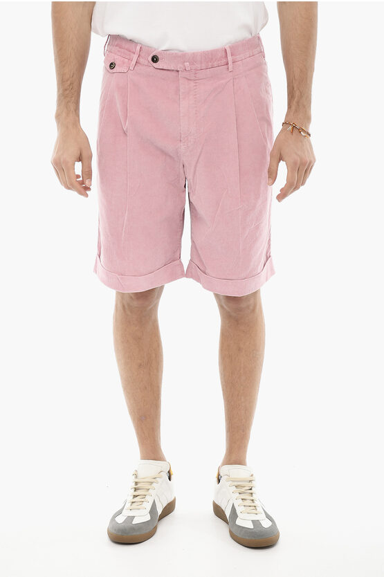 Pt01 Corduroy Double-pleat Shorts In Pink