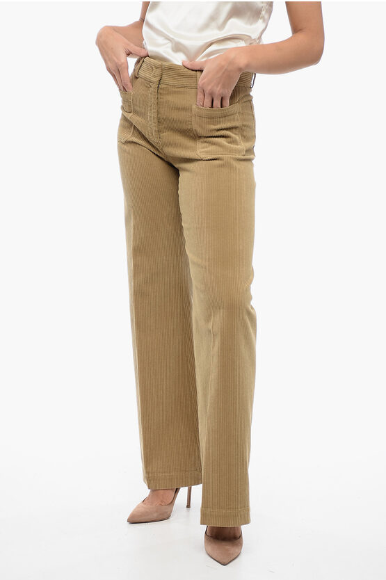 Ql2 Corduroy Flared Pants With Patch Pockets In Brown