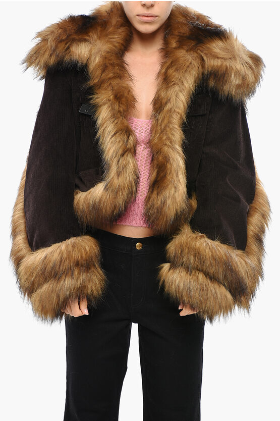 Dsquared2 Corduroy Jacket With Faux Fur Details In Multi