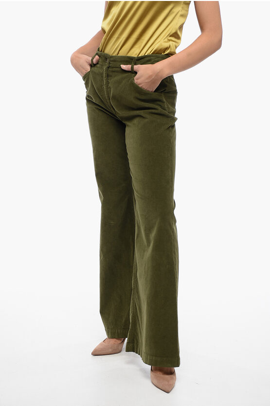 True Royal Corduroy Low-waist Pants With Flared Fit In Green