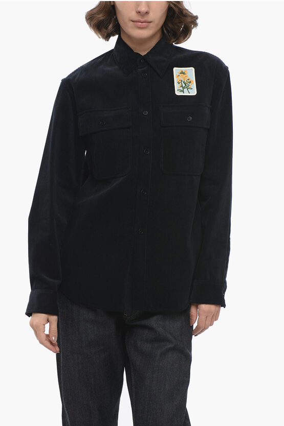 Shop Jil Sander Corduroy Overshirt With Embroidered Patch