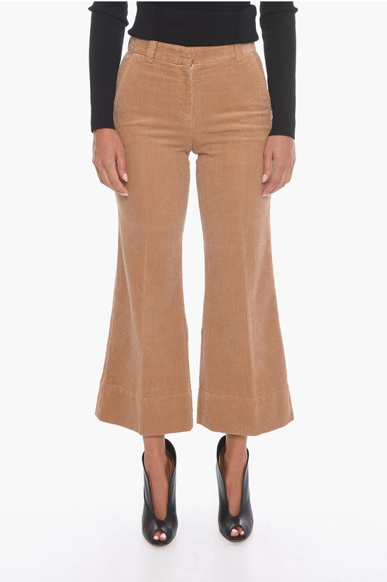 Ql2 Corduroy Palazzo Trousers With Cropped Leg In Brown