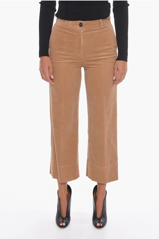 Ql2 Corduroy Palazzo Trousers With Cropped Leg In Blue