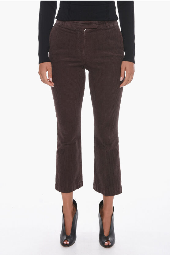 Ql2 Corduroy Palazzo Trousers With Cropped Leg In Burgundy