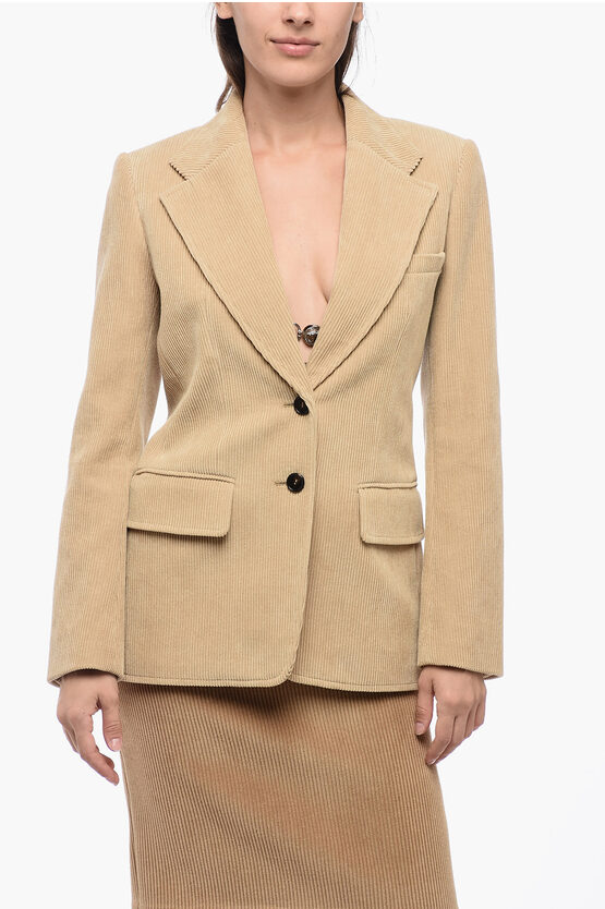 Shop Chloé Corduroy Single Breasted Blazer With Flap Pockets