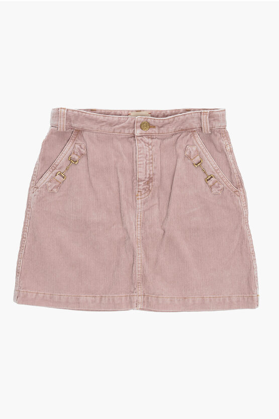 Gucci Corduroy Skirt With Golden Details In Pink