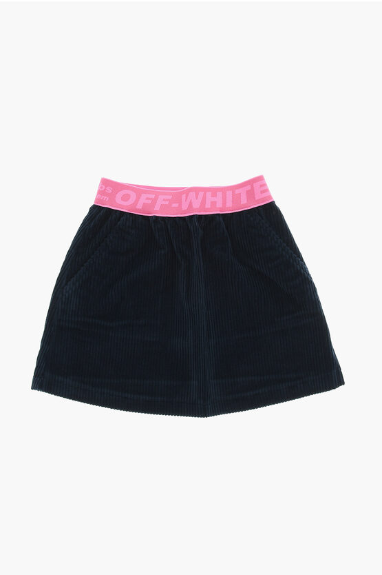 Off-white Corduroy Skirt With Logoed Elastic Band In Black