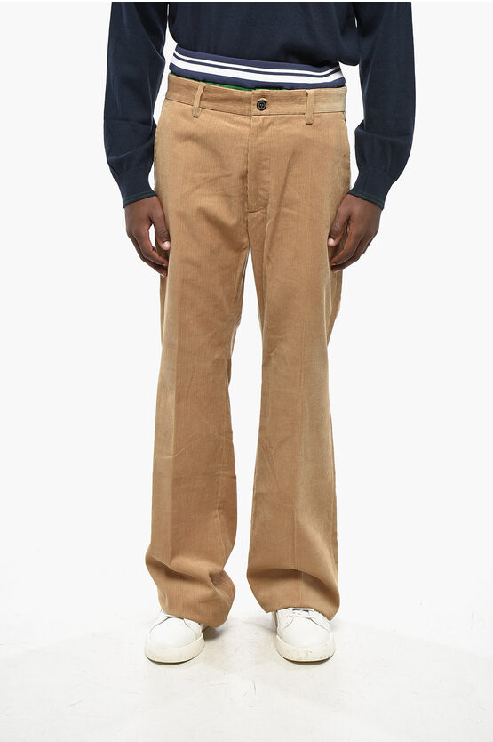 Dsquared2 Corduroy Slouch Pants With Striped Elastic Waistband In Gold