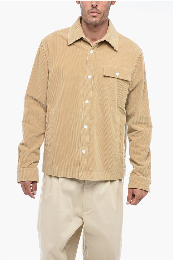 Shop Palm Angels Corduroy Tape Overshirt With Contrasting Bands