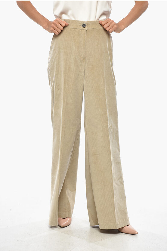 Jacob Cohen Corduroy Taylor Pants With Logo-button In Neutral