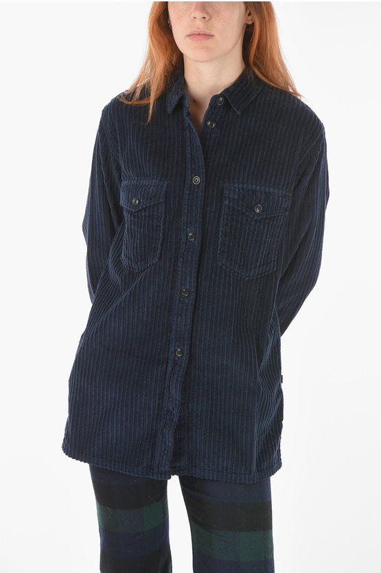Woolrich Corduroy Wide Shirt With Double Pocket Breast In Blue